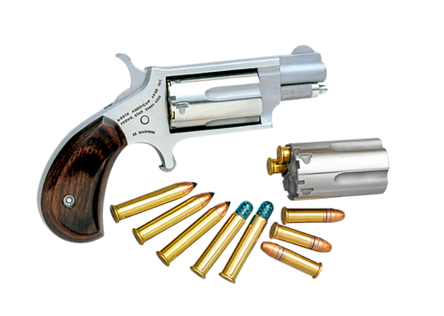 North American Arms 22MSC Mini-Revolver  22 LR/22 WMR 5 Shot 1.13" Stainless Steel Barrel, Frame & Cylinder, Rosewood Birdshead Grip Exposed Hammer