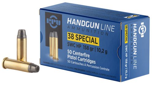 PPU PPH38SH Handgun  38Special 158gr Semi Wadcutter Hollow Point 50 Per Box/10 Case