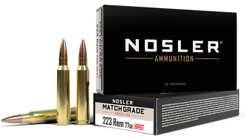 Nosler 60011 Match Grade  223Rem 77gr Custom Competition Hollow Point Boat Tail 20 Per Box/20 Case