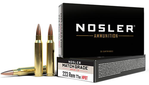 Nosler 60011 Match Grade  223Rem 77gr Custom Competition Hollow Point Boat Tail 20 Per Box/20 Case