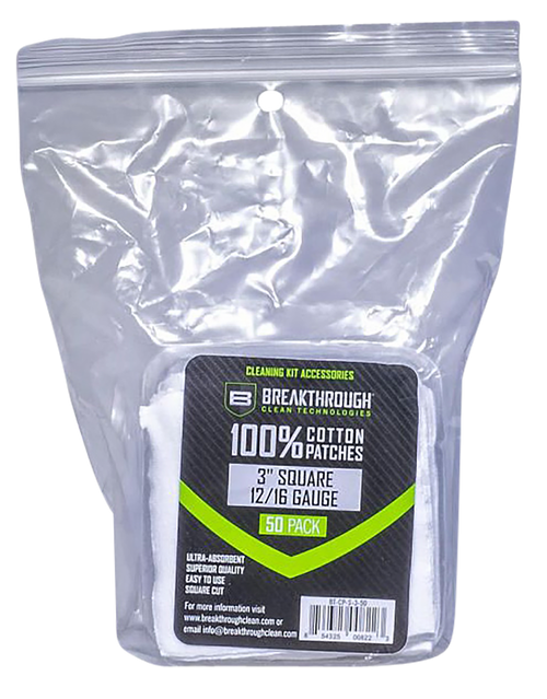 Breakthrough Clean BTCPS350 Square Cleaning Patches  100% Cotton 50 Pack For 12-16 Guage