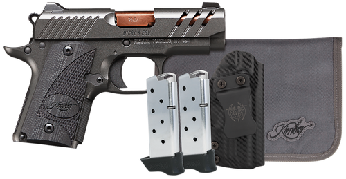 Kimber Mfg, Inc 3300254 Micro 9 Bundle 7+1 3.15" Rose Copper TiN Match Grade Barrel, KimPro II Gray Lightening Cut/Serrated Stainless Steel Slide, Kimpro II Gray Aluminum Frame, Black G10 Grip