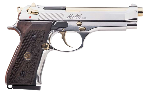 Derya Firearms 10L.MELIK9.NG.TR Melik  9mm Luger 10+1 4.90" Gold TiN Steel Barrel, Black Melonite Serrated Steel Slide,  Black Aluminum Frame, Black Polymer Grip