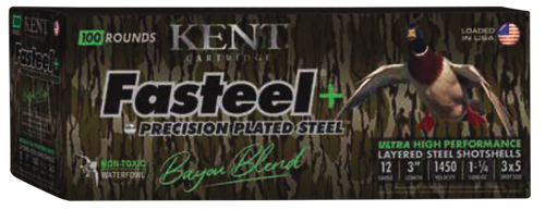 Kent Cartridge CC123FSP363X5 Fasteel + Precision Steel Sports South Exclusive 12 Gauge 3" 1 1/4 oz 3x5 Shot 100 Per Box/2 Cs