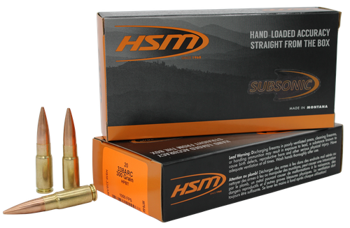 HSM 338ARC1N Subsonic  338ARC 300gr Hollow Point Boat Tail 20 Per Box/25 Case