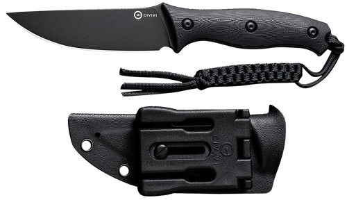 Civivi Knives C23041-1 Stormridge  3.92" Fixed Straight Back Plain Black Stonewashed Nitro-V Steel Blade, Black Textured G10 Handle