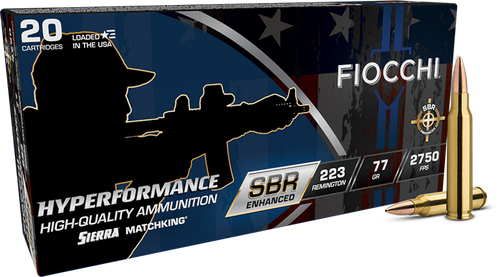 Fiocchi 223SBRD Hyperformance  223Rem 77gr Hollow Point Boat Tail 20 Per Box/10 Case