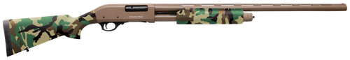 Charles Daly 930330 301  Full Size 12 Gauge Pump 3" 4+1 28" Flat Dark Earth Vent Rib Barrel & Grooved Aluminum Receiver, Fixed Woodland Camo Synthetic Stock, Beretta/Benelli Mobil Choke System