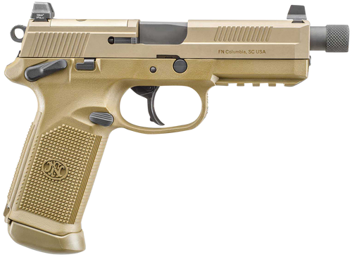 FN 66982 FNX Tactical 45 ACP 10+1 5.30" Black Steel Threaded Barrel, Flat Dark Earth Optic Cut/Serrated Steel Slide & Polymer Frame w/Picatinny Rail, FDE Interchangeable Backstrap Grip, Ambidextrous