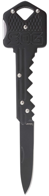 S.O.G SOGKEY101 Key  1.50" Folding Plain Drop Point Black Hardcased 5Cr13MoV SS Blade/Black Stainless Steel Handle