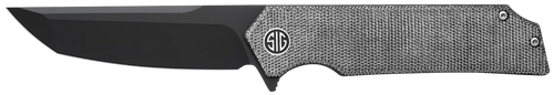 Sig Sauer Knives TS8BB Tsuru  3.30" Folding Tanto Plain Black PVD 154CM SS Blade, 4.20" Salt & Pepper Micarta Handle