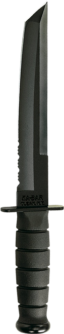 Ka-Bar 1245 Tanto  8" Fixed Tanto Part Serrated Black 1095 Cro-Van Blade, Black Kraton G Handle, Includes Sheath