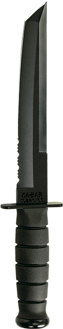 Ka-Bar 1245 Tanto  8" Fixed Tanto Part Serrated Black 1095 Cro-Van Blade, Black Kraton G Handle, Includes Sheath