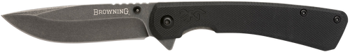 Browning 3220514 Branded Rock  EDC 3" Folding Drop Point Plain Black Stonewashed 7Cr17MoV SS Blade, Black G10 Handle