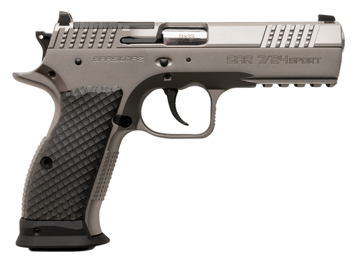 Sarsilmaz SAR7/24SPT 7/24  9mm Luger 17+1 4.40" Stainless Barrel, Matte Stainless Steel Optic Cut/Serrated Slide, Matte Stainless Steel Frame w/Beavertail & Picatinny Rail, Black Polymer Grip