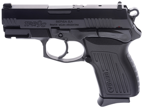 Bersa TPR9CM TPRC  Compact Frame 9mm Luger 13+1, 3.25" Black Manual Barrel, Matte Black Serrated Steel Slide & Aluminum Frame, Ambidextrous