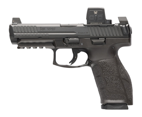 HK 81001351 VP9A1 F w/Optic 9mm Luger 15+1 4.53" Black Barrel & Steel Serrated w/Optic Slide, Black Polymer Frame w/Picatinny Rail, Textured Grip, Vortex CCW