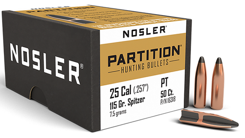 Nosler 16318 Partition  25Cal 115gr Spitzer 50/Box
