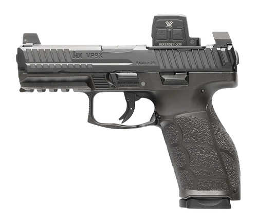 HK 81001357 VP9A1 X w/Optic Full Size Frame 9mm Luger 15+1 4.09" Black Barrel, Black Steel Serrated w/Optic Slide, Black Polymer Frame w/Picatinny Rail, Textured Grip, Vortex CCW
