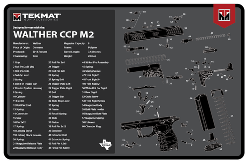 TekMat TEKR17WALCCPM2 Walther CCP M2 Cleaning Mat Black/White Rubber 11"x17" Walther CCP M2 Parts Diagram