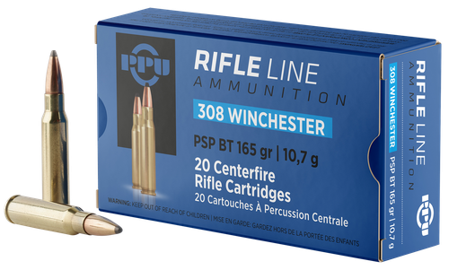 PPU PP3082 Standard Rifle  308Win 165gr Pointed Soft Point Boat Tail 20 Per Box/10 Case