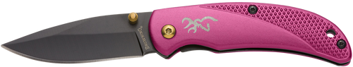 Browning 3220343 Prism 3  EDC Folding 2.38" Plain Black Oxide 7Cr17MoV SS Blade, Plum w/Brass Accents & Logo Anodized Aluminum Handle, Includes Pocket Clip
