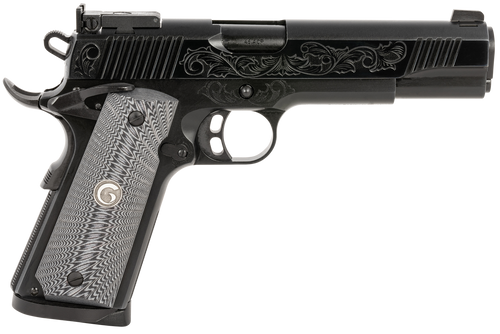 EAA GIRSAN 390098 MC1911 S Lux Full Size 45 ACP 8+,1 5" Black Steel Barrel, Black Chrome w/Engraving Serrated Slide, Black Chrome Engraved Steel Frame w/Beavertail, G10 Grips Ambidextrous