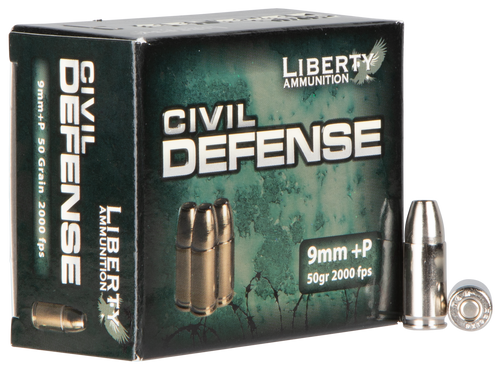 Liberty Ammunition LACD9014 Civil Defense  9mmLuger+P 50gr Lead Free Fragmenting Hollow Point 20 Per Box/50 Case