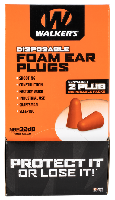 Walker's GWPFOAMPLUG Foam Ear Plugs Counter Display Disposable 32 dB Orange 100 Pair (200 Count)