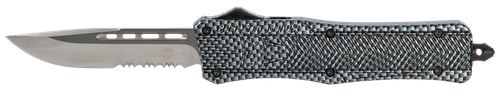 CobraTec Knives MSCFTK1MDS CTK-1  Medium 3" OTF Drop Point Part Serrated D2 Steel Blade/ Carbon Fiber Aluminum Handle Features Glass Breaker Includes Pocket Clip