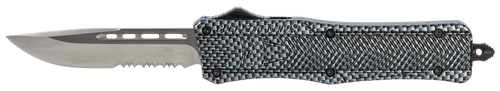 CobraTec Knives MSCFTK1MDS CTK-1  Medium 3" OTF Drop Point Part Serrated D2 Steel Blade/ Carbon Fiber Aluminum Handle Features Glass Breaker Includes Pocket Clip