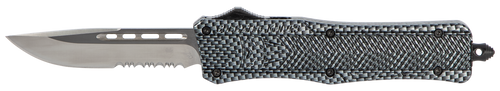 CobraTec Knives MSCFTK1MDS CTK-1  Medium 3" OTF Drop Point Part Serrated D2 Steel Blade/ Carbon Fiber Aluminum Handle Features Glass Breaker Includes Pocket Clip