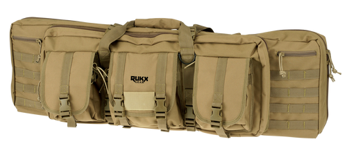 Rukx Gear ATICT42DBT Tactical Double Gun Case 42" Water Resistant Tan 600D Polyester w/ Non-Rust Zippers Reinforced Velcro & Adjustable Back Straps