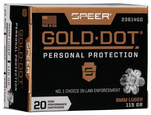 Speer 23614GD Gold Dot Personal Protection 9mmLuger 115gr Hollow Point 20 Per Box/10 Case