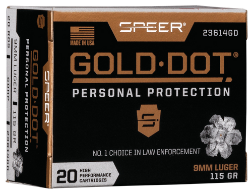 Speer 23614GD Gold Dot Personal Protection 9mmLuger 115gr Hollow Point 20 Per Box/10 Case