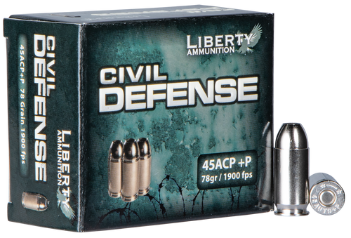 Liberty Ammunition LACD45013 Civil Defense  45ACP+P 78gr Lead Free Fragmenting Hollow Point 20 Per Box/50 Case