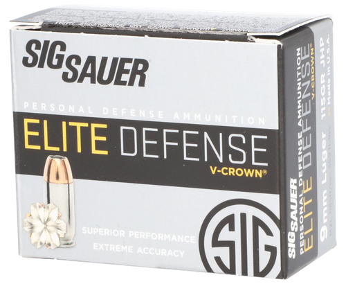 Sig Sauer E9MMA120 Elite Performance  9mmLuger 115gr V-Crown Jacketed Hollow Point 20 Per Box/10 Case