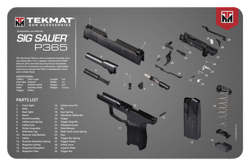 TekMat TEKR17SIG9365 Sig Sauer P365 Cleaning Mat Multi-Color Rubber 11"x17" Sig P365 Parts Diagram