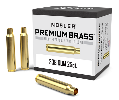 Nosler 11912 Premium Brass Unprimed Cases 338RUM Brass 25Count