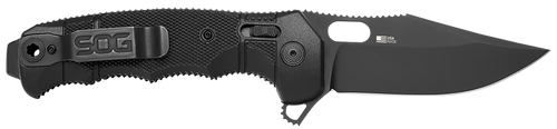S.O.G SOG12210257 Seal XR 3.90" Folding Clip Point Plain Black Cerakote S35VN SS Blade Black/GRN Handle Includes Belt Clip