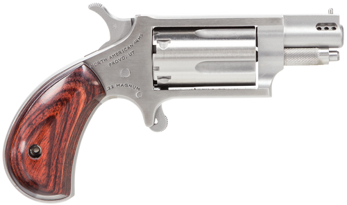 North American Arms 22MSP Mini-Revolver  22 WMR 5 Shot 1.13" Stainless Steel Ported Barrel, Frame & Cylinder, Rosewood Birdshead Grip, Exposed Hammer