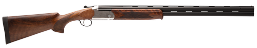 Stevens 22592 555 E 12 Gauge Break Open 3" 2rd 28" Black Satin Over/Under Vent Rib Barrel, Engraved Satin Silver Aluminum Receiver, Fixed Satin Turkish Walnut Stock, Ambidextrous