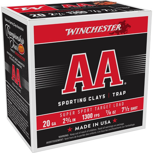 AA SPORTING CLAYS 20 GAUGE 2-3/4'' 7/8 OZ #7.5 SHOT 250/CASE