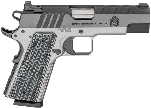 Springfield Armory PX9218L 1911 Emissary 45 ACP 8+1 4.25" Bull Barrel, Stainless Steel Frame w/Beavertail , Tri-Top Cut Blued Carbon Steel Slide, Black VZ Thin-Line G10 Grip