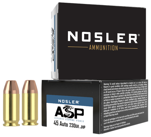 Nosler 51277 Assured Stopping Power Handgun 45ACP 230gr Jacketed Hollow Point 20 Per Box/20 Case