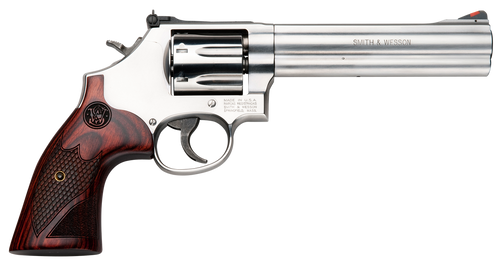 Smith & Wesson 150712 Model 686 Plus Deluxe 357 Mag or 38 S&W Spl +P Stainless Steel 6" Barrel, 7rd Cylinder, Satin Stainless Steel L-Frame, Textured Wood Grip, Internal Lock