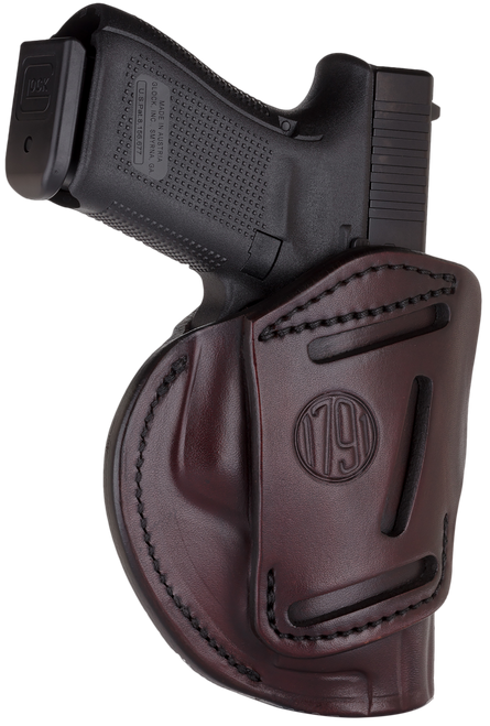 1791 Gunleather 4WH5SBRR 4-Way  IWB/OWB 05 Signature Brown Leather Belt Clip Fits S&W M&P/Springfield XD/Glock 17/HK VP9