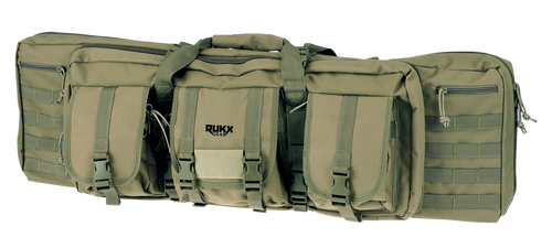 Rukx Gear ATICT42DGG Tactical Double Gun Case 42" Water Resistant Green 600D Polyester w/ Non-Rust Zippers Reinforced Velcro & Adjustable Back Straps