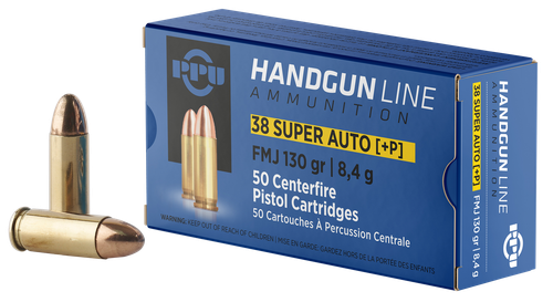 PPU PPH38SU Handgun  38Super+P 130gr Full Metal Jacket 50 Per Box/10 Case