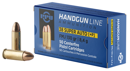 PPU PPH38SU Handgun  38Super+P 130gr Full Metal Jacket 50 Per Box/10 Case